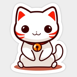 Kawaii Chibi Cat Sitting Down - Minimalistic Japanese Style, White and Orange, Super Cute Sticker